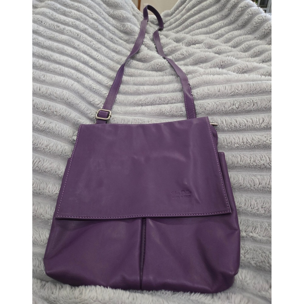 Vera Pelle Purple Leather Crossbody Bag Made in Italy Messenger Flap Purse